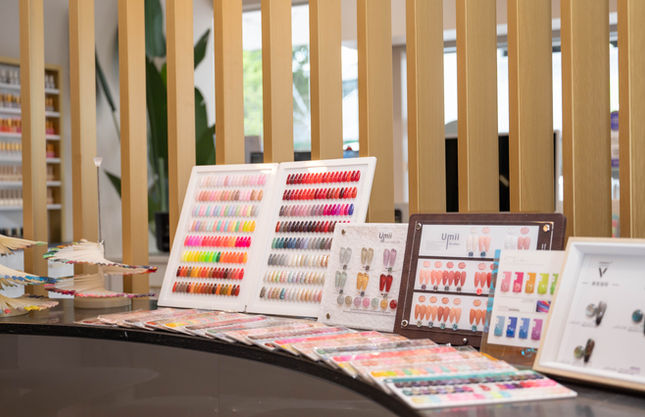 Nail colour samples displayed inside AV Beauty Spa